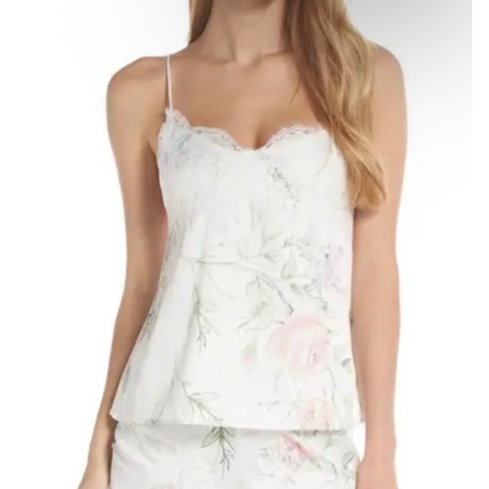 Homebodii Womens Coquette Romantic Bridal Satin Floral Lace Trim Cami Top Size S